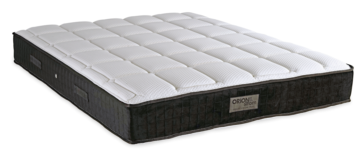 5006 Comfort Deluxe Memory Plus High Pocket — Πλάγια όψη: λευκή γεωμετρική καπιτονέ επιφάνεια και μαύρη πλαϊνή φάσα. Αίσθηση: μαλακή. Ανατομικό στρώμα.