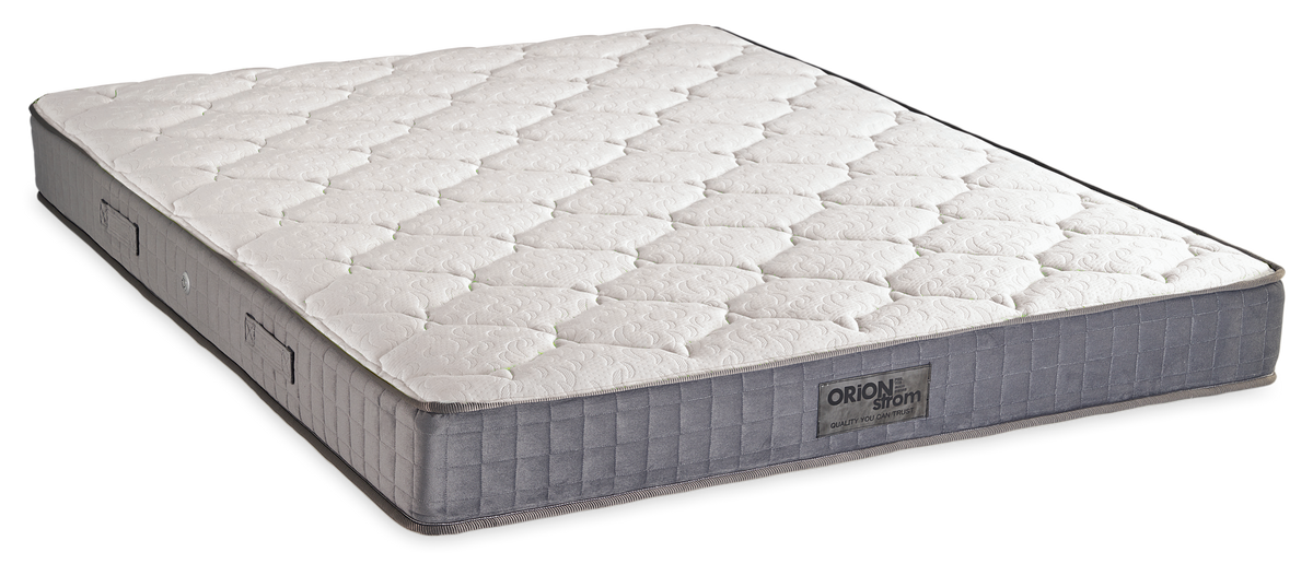 5008 Comfort Star Alpha — Angled view: white quilted surface and a grey border with finished edges. Feel: medium-firm. Orthopaedic mattress.