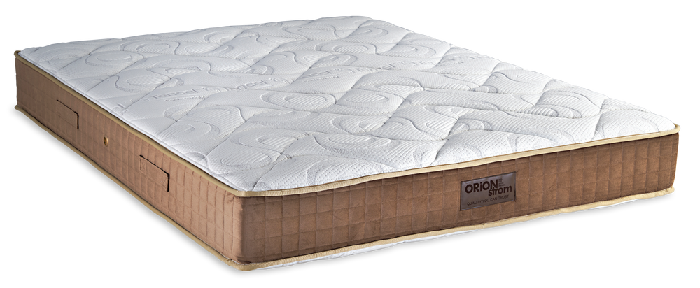 5011 Comfort Tencel Extra Plus — Πλάγια όψη: λευκή επιφάνεια με κυματιστές ραφές και καφέ καπιτονέ πλαϊνή φάσα. Αίσθηση: μέτρια προς σκληρή. Ορθοπεδικό στρώμα.