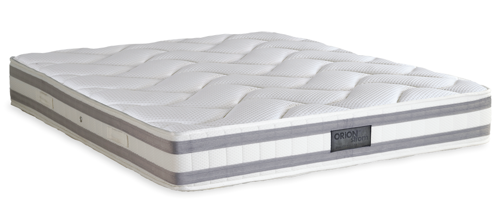 5013 Comfort Deluxe Hyper Soft High Pocket — Πλάγια όψη: λευκή καπιτονέ επιφάνεια και γκρι οριζόντιες περιμετρικές λωρίδες. Αίσθηση: μαλακή. Ανατομικό στρώμα.