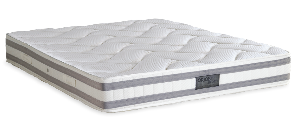 5013 Comfort Deluxe Hyper Soft High Pocket — Πλάγια όψη: λευκή καπιτονέ επιφάνεια και γκρι οριζόντιες περιμετρικές λωρίδες. Αίσθηση: μαλακή. Ανατομικό στρώμα.