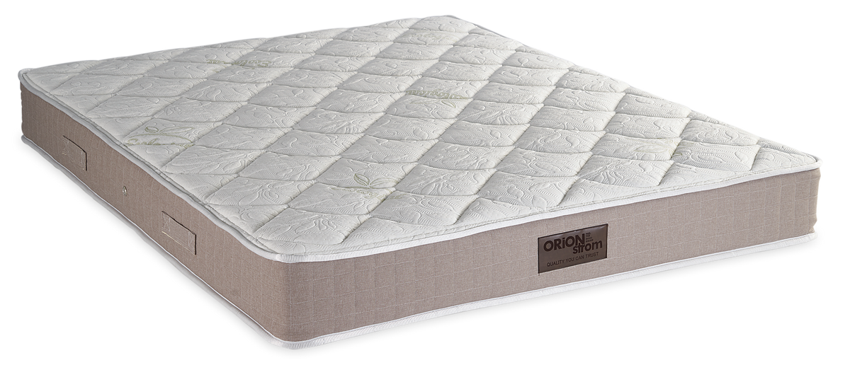 502 Comfort Eco Extra Coco — Πλάγια όψη: ανοιχτόχρωμη ανάγλυφη επιφάνεια και μπεζ-γκρι πλαϊνή φάσα. Αίσθηση: σκληρή. Ορθοπεδικό στρώμα.