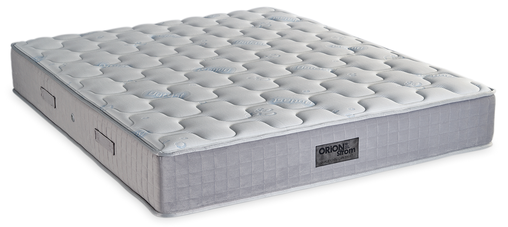 508 Comfort Outlast Cotton Extra Soft — Πλάγια όψη: λευκή γεωμετρική καπιτονέ επιφάνεια και γκρι πλαϊνή φάσα με κάθετες ραφές. Αίσθηση: μέτρια προς σκληρή. Ορθοπεδικό στρώμα.