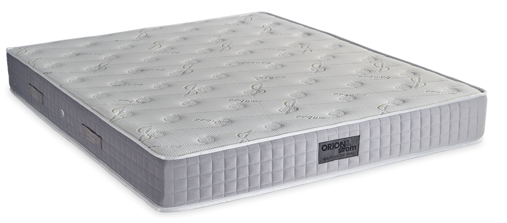 511 Comfort Bamboo Cotton HR — Πλάγια όψη: λευκή επιφάνεια με κυματιστές ραφές και γκρι καπιτονέ πλαϊνή φάσα. Αίσθηση: μέτρια προς σκληρή. Ορθοπεδικό στρώμα.