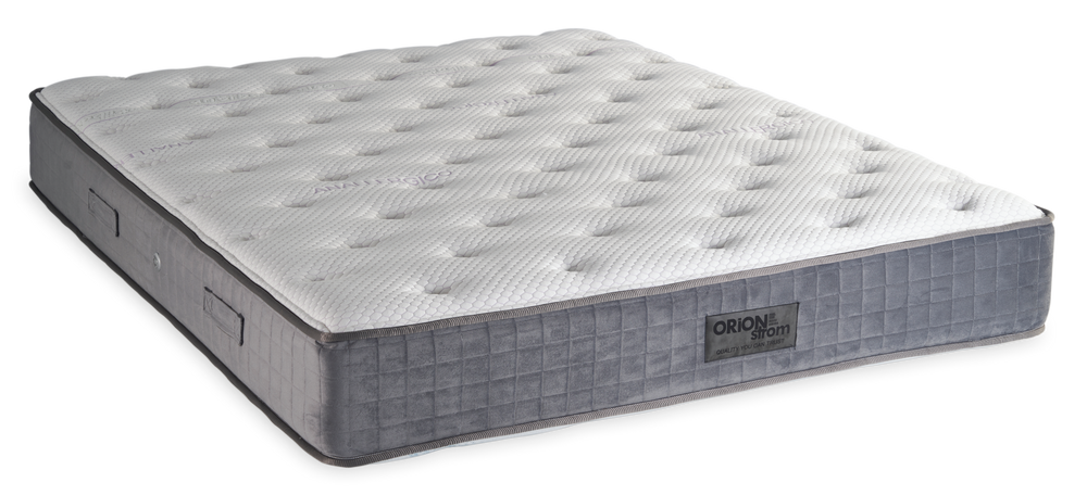 541 Comfort Analergico Cool Max Hyper Soft Latex — Πλάγια όψη: λευκή επιφάνεια με κυματιστές ραφές και γκρι καπιτονέ πλαϊνή φάσα. Αίσθηση: μαλακή. Ορθοπεδικό στρώμα.