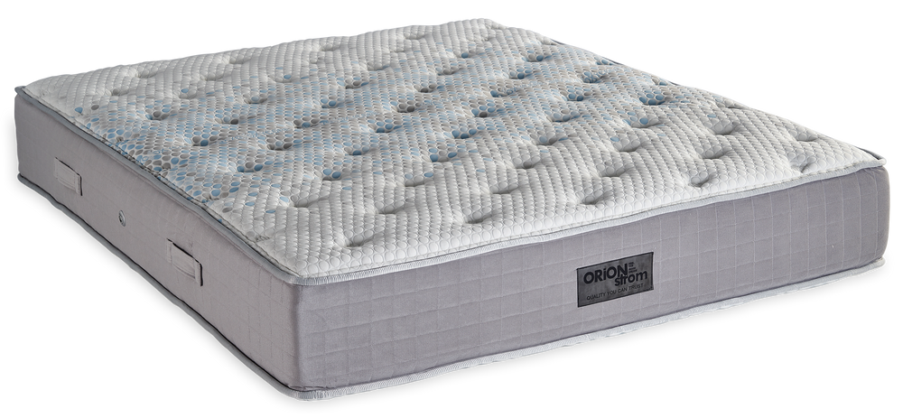 552 Comfort Oxygen Memory HR — Πλάγια όψη: λευκή γεωμετρική καπιτονέ επιφάνεια και γκρι πλαϊνή φάσα με κάθετες ραφές. Αίσθηση: μέτρια προς μαλακή. Ορθοπεδικό στρώμα.