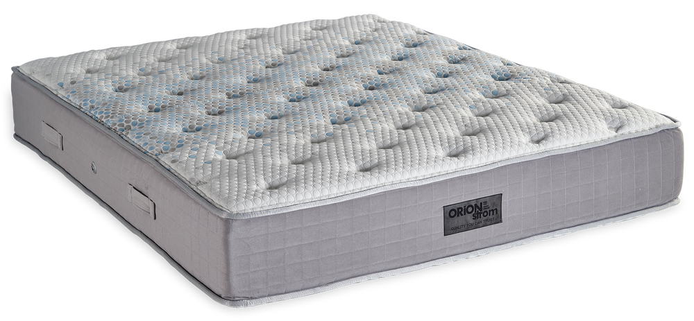 553 Comfort Oxygen Memory Latex — Πλάγια όψη: λευκή γεωμετρική καπιτονέ επιφάνεια και γκρι πλαϊνή φάσα με κάθετες ραφές. Αίσθηση: μαλακή. Ορθοπεδικό στρώμα.