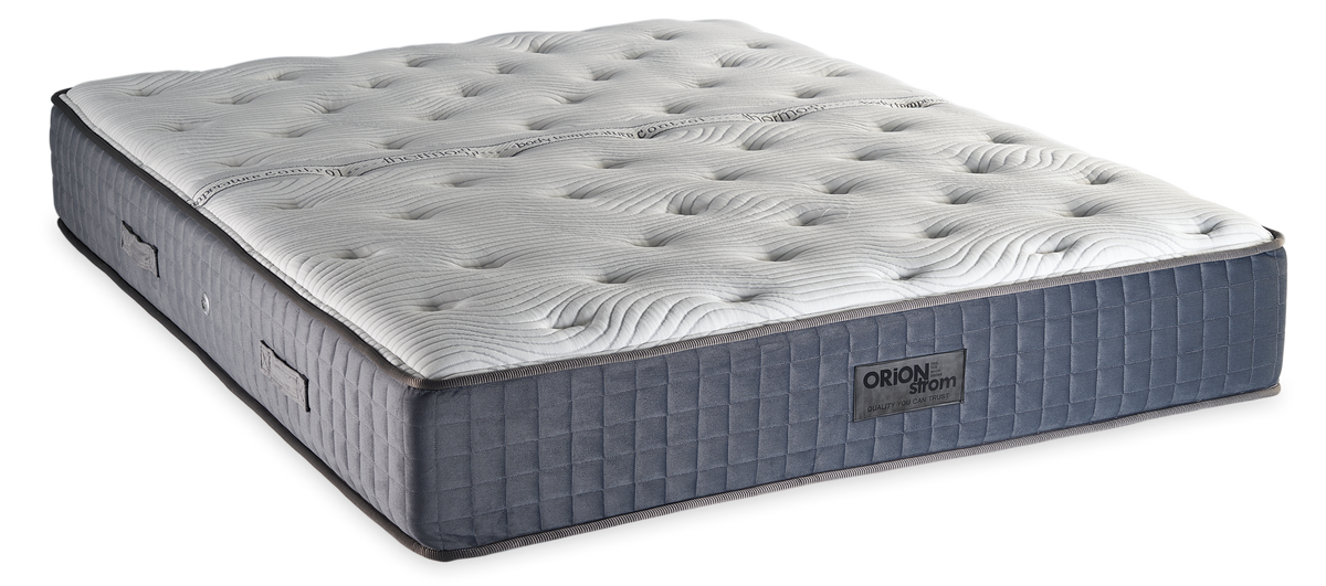 557 Comfort Bio Thermo Cotton Cool Max Hyper Soft Extra Memory Gel Mini Bonnell — Πλάγια όψη: λευκή ανάγλυφη καπιτονέ επιφάνεια και γκρι πλαϊνό ύφασμα με κάθετες ραφές. Αίσθηση: μέτρια προς μαλακή. Ορθοπεδικό στρώμα.