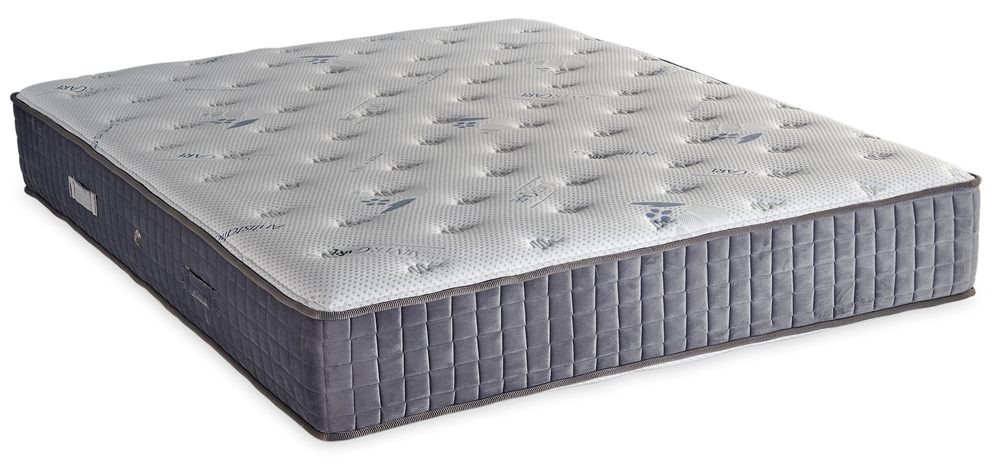 559 Comfort Silvercare Cotton Latex HR — Πλάγια όψη: λευκή ανάγλυφη καπιτονέ επιφάνεια και γκρι πλαϊνό ύφασμα με κάθετες ραφές. Αίσθηση: μέτρια προς σκληρή. Ορθοπεδικό στρώμα.