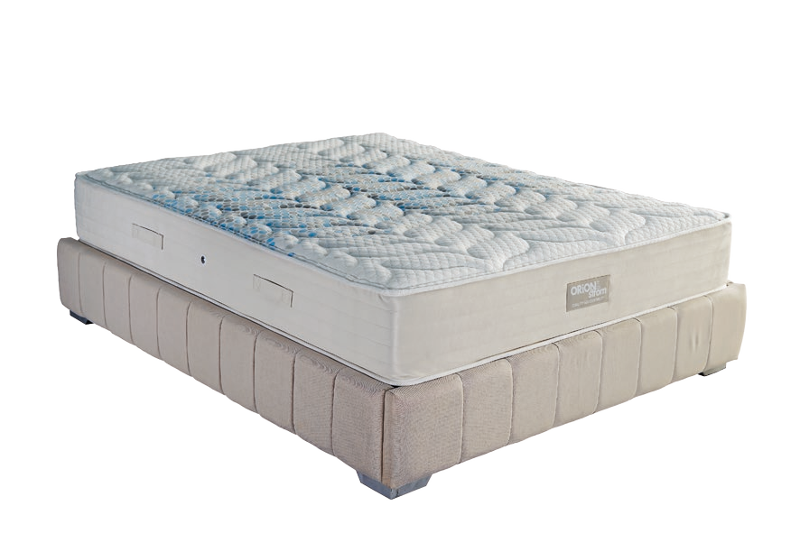 5604 Comfort Oxygen Hyper Soft High Pocket — Angled view: white quilted mattress shown on a beige upholstered base. Feel: soft. Anatomical mattress.