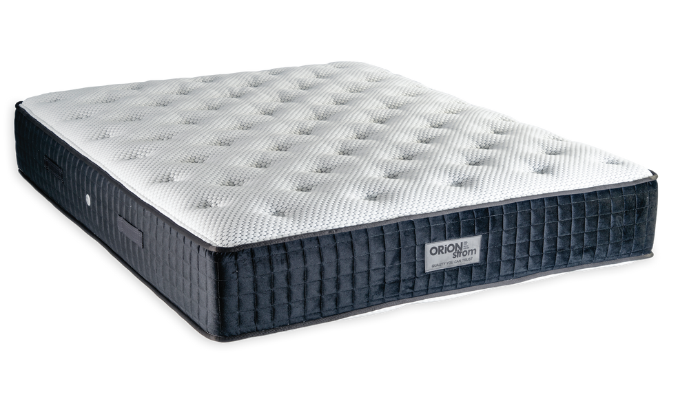 571 Comfort Diamond Cotton Latex Wool Afrolatex Tablet Mini Bonnell — Angled view: white textured quilting and a grey fabric border with vertical stitching. Feel: medium-soft. Orthopaedic mattress.