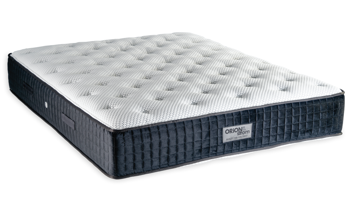 571 Comfort Diamond Cotton Latex Wool Afrolatex Tablet Mini Bonnell — Angled view: white textured quilting and a grey fabric border with vertical stitching. Feel: medium-soft. Orthopaedic mattress.