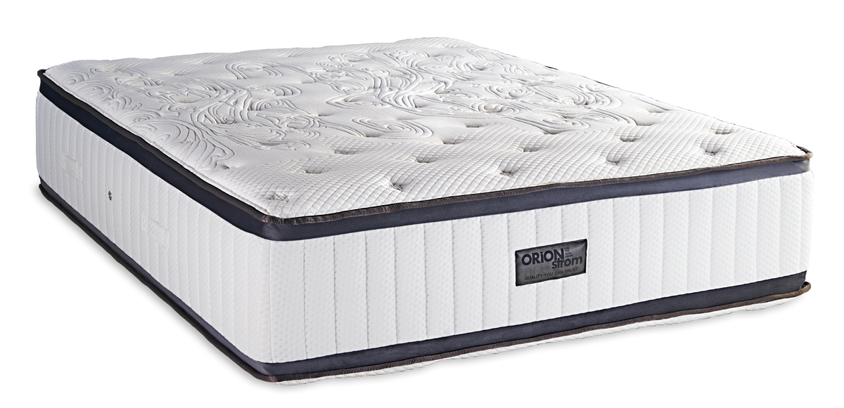 662 Comfort Luxury Cotton Royal Latex Wool Double Pocket — Angled view: white quilted surface and dark-grey edging above a vertically stitched white border. Feel: medium. Anatomical mattress.