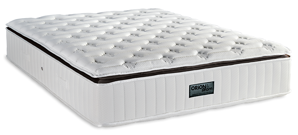 671 Comfort Deluxe Special Hyper Soft Double Pocket G-Pillowtop — Πλάγια όψη: λευκή καπιτονέ επιφάνεια με καφέ περίγραμμα και κάθετες πλαϊνές ραφές. Αίσθηση: μέτρια προς μαλακή. Ανατομικό στρώμα.