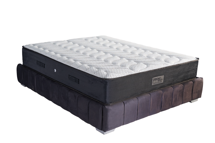 7604 Filoxenia Diamond Hyper Soft High Pocket — Angled view: white quilted mattress shown on a dark upholstered base. Feel: soft. Anatomical mattress.