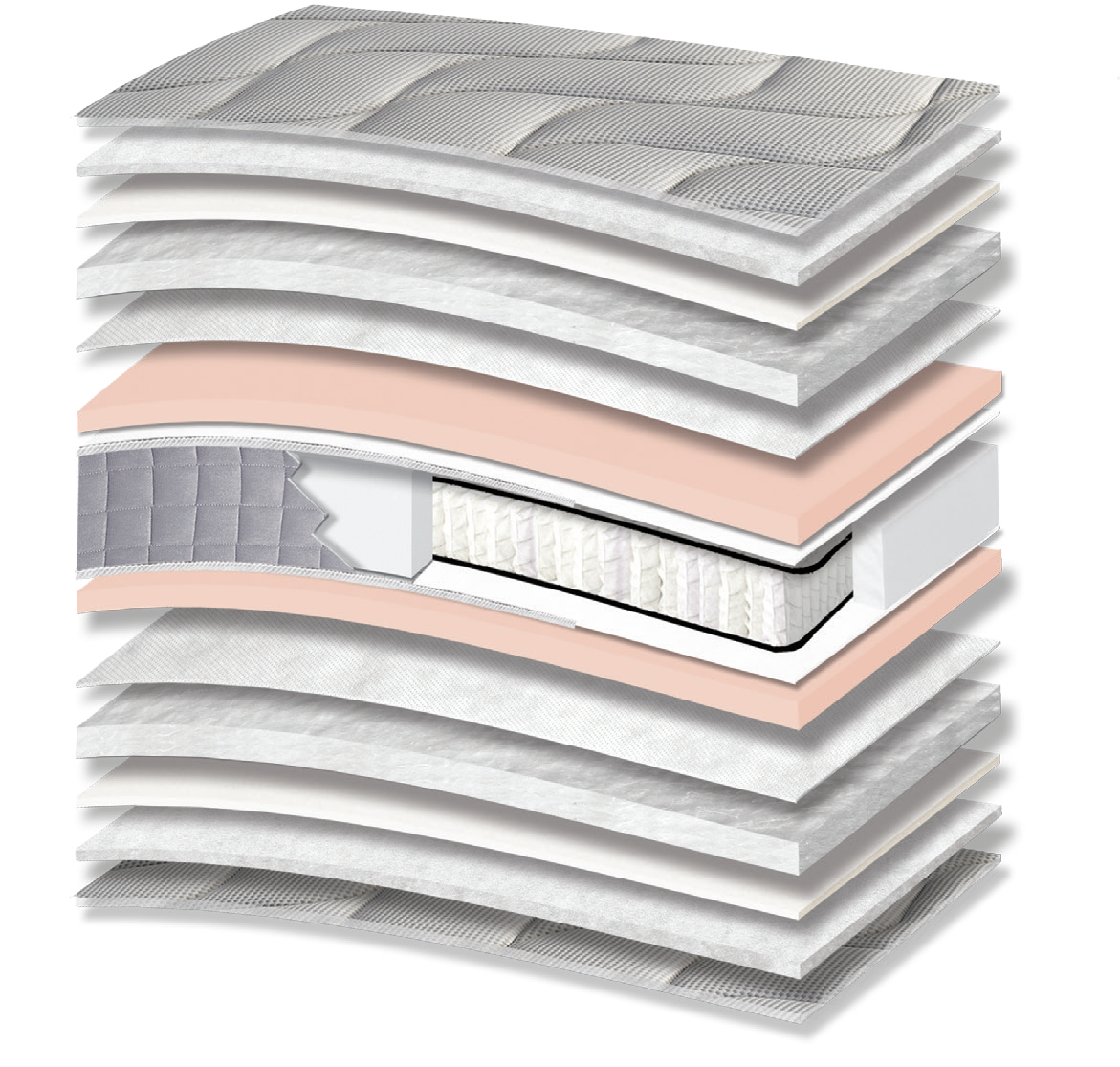 788 Filoxenia Milano Extra Soft Pocket: 15-layer cutaway. Materials: cover fabric, polyester wadding, foam, polycotton wadding, non-woven, Kevlar and individually wrapped pocket springs. The illustration includes beige tones. The upholstery forms the comfort surface. The individually wrapped springs provide anatomical support, following body contours. Overall feel: medium.