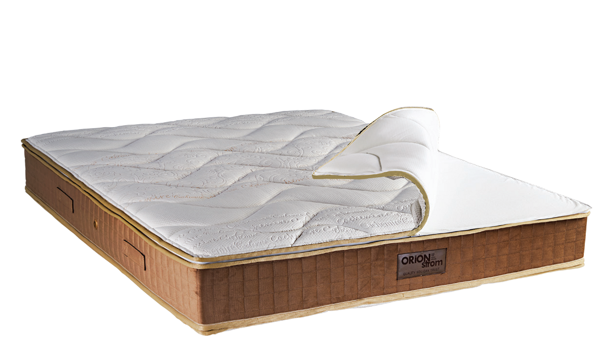 3003 Smart Cashmere Easy Clean HR Pocket — Εναλλακτική όψη: λευκή επιφάνεια με κυματιστές ραφές και καφέ καπιτονέ πλαϊνή φάσα. Αίσθηση: μέτρια. Ανατομικό στρώμα.