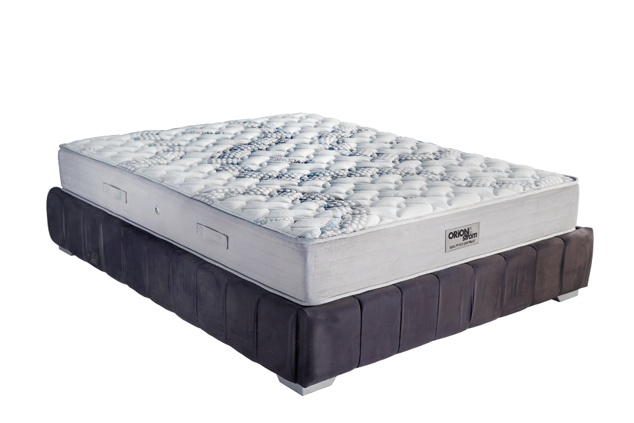 3600 Smart Oxycore Rock — Πλάγια όψη: λευκή καπιτονέ επιφάνεια σε στρώμα επάνω σε σκούρα υφασμάτινη βάση. Αίσθηση: μέτρια προς σκληρή. Ορθοπεδικό στρώμα.