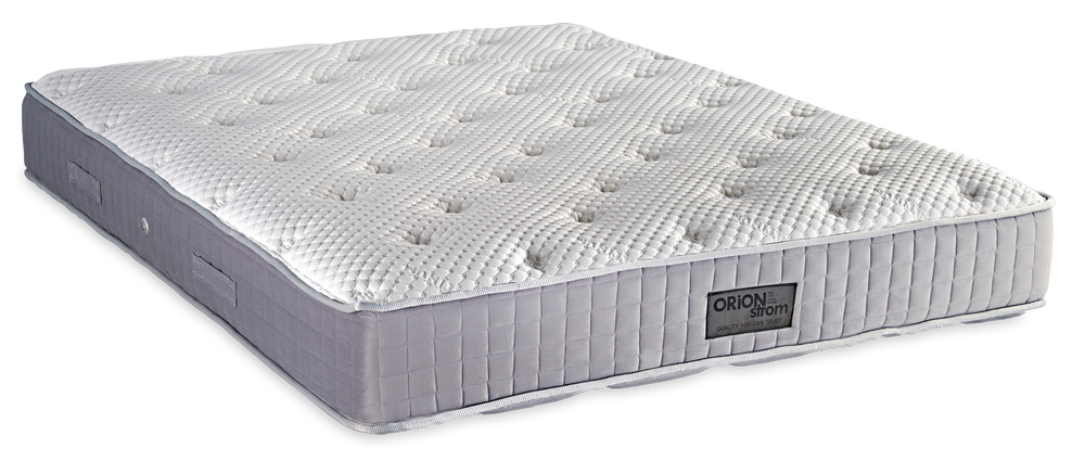 370 Smart Platinum Cotton Latex Wool HR Coco Mini Bonnell — Πλάγια όψη: λευκή ανάγλυφη καπιτονέ επιφάνεια και γκρι πλαϊνό ύφασμα με κάθετες ραφές. Αίσθηση: μέτρια προς μαλακή. Ορθοπεδικό στρώμα.