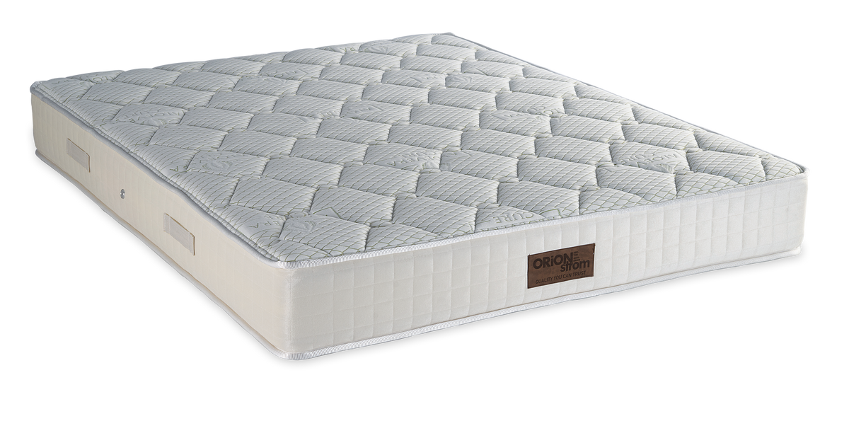 397 Smart Aloe Vera Cotton HR Pocket Coco — Πλάγια όψη: λευκή καπιτονέ επιφάνεια με μικρούς ρόμβους και εκρού πλαϊνό ύφασμα. Αίσθηση: σκληρή. Ανατομικό στρώμα.