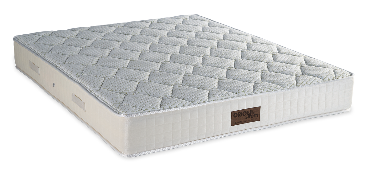 401 Smart Aloe Vera Cotton HR Memory Hard Coco Pocket — Πλάγια όψη: λευκή καπιτονέ επιφάνεια με μικρούς ρόμβους και εκρού πλαϊνό ύφασμα. Αίσθηση: μέτρια προς σκληρή. Ανατομικό στρώμα.