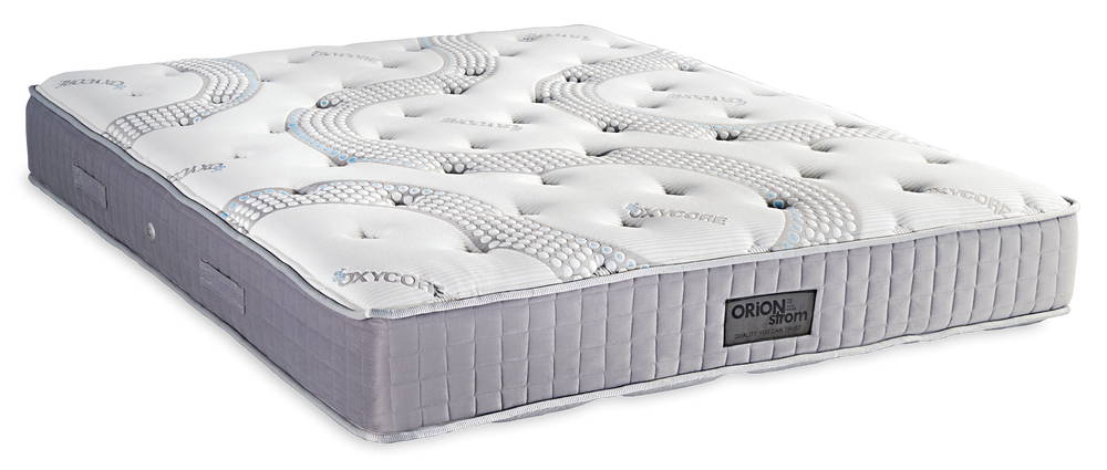 432 Smart Oxycore Memory HR Pocket — Πλάγια όψη: λευκή ανάγλυφη καπιτονέ επιφάνεια και γκρι πλαϊνό ύφασμα με κάθετες ραφές. Αίσθηση: μαλακή. Ανατομικό στρώμα.