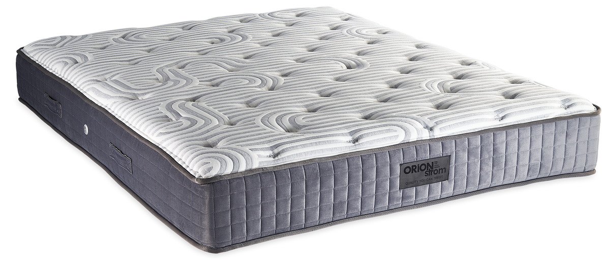 436 Smart London Cotton Cool Max Hyper Soft Extra Latex Orion Zone Pocket — Πλάγια όψη: λευκή ανάγλυφη καπιτονέ επιφάνεια και γκρι πλαϊνό ύφασμα με κάθετες ραφές. Αίσθηση: μέτρια. Ανατομικό στρώμα.