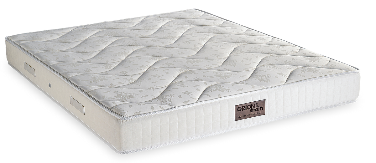 473 Smart Aloe Cotton Extra Foam 250 — Πλάγια όψη: λευκή επιφάνεια με γεωμετρικές ραφές και ανοιχτόχρωμο πλαϊνό ύφασμα. Αίσθηση: μέτρια προς σκληρή.
