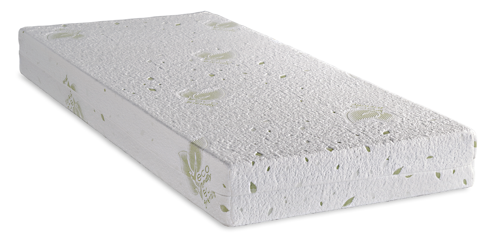 474 Smart Eco Foam 300 — Πλάγια όψη: λευκό κάλυμμα με διακριτικά πράσινα μοτίβα και περιμετρική ραφή. Αίσθηση: μέτρια. Ανατομικό στρώμα.