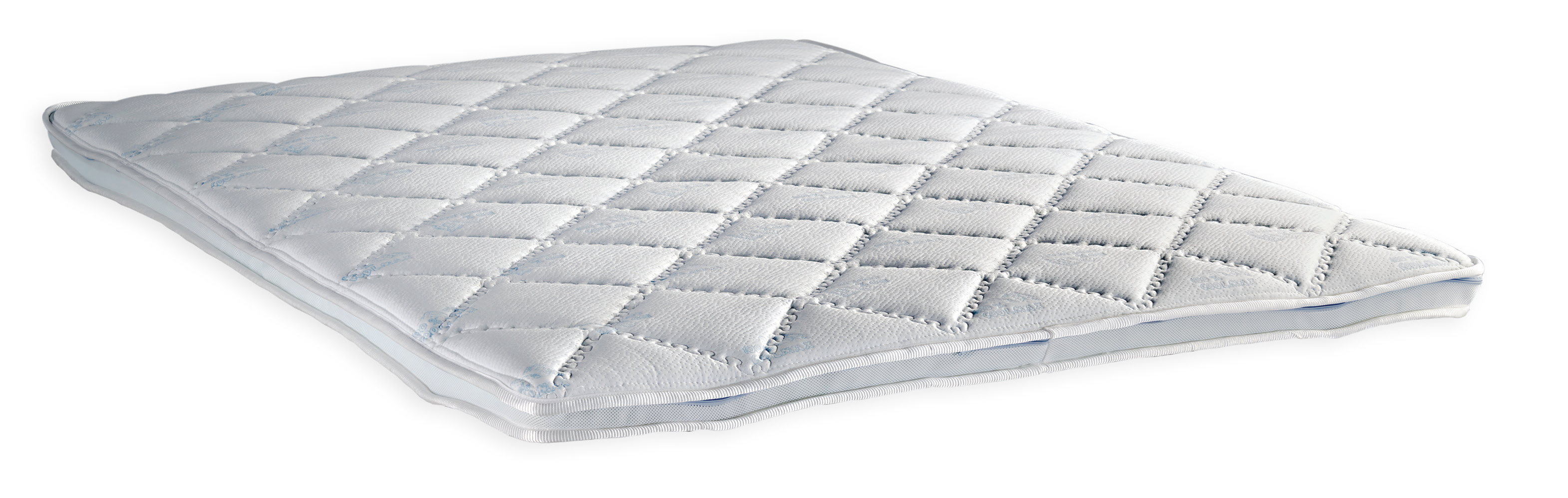 491 Smart Excellence Cool Max Extra Latex 3D — Κοντινή όψη δεξιάς γωνίας: λεπτή λευκή επιφάνεια με καπιτονέ ρόμβους και ραμμένο περίγραμμα.