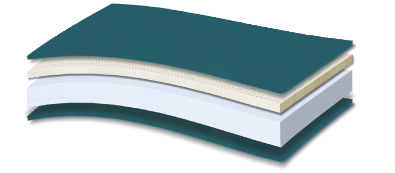 499 Smart Medical Extra Latex Foam 5500 — Τομή με πετρόλ κάλυμμα και δύο ανοιχτόχρωμες στρώσεις στον πυρήνα. Συνολική αίσθηση: μέτρια προς μαλακή.