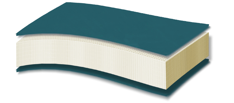 500 Smart Medical Pure Latex — Τομή με πετρόλ κάλυμμα και δύο ανοιχτόχρωμες στρώσεις στον πυρήνα. Συνολική αίσθηση: μέτρια προς μαλακή.