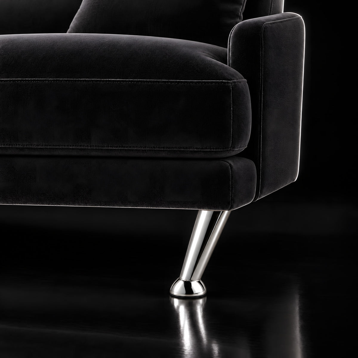 Metal leg F109 — Metal leg F109 · on a sofa, black studio