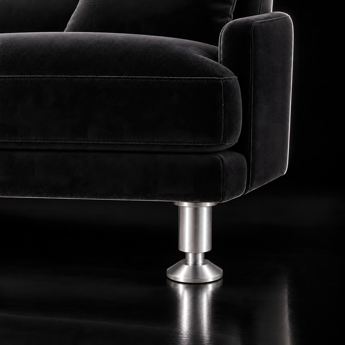Metal leg F160 — Metal leg F160 · on a sofa, black studio
