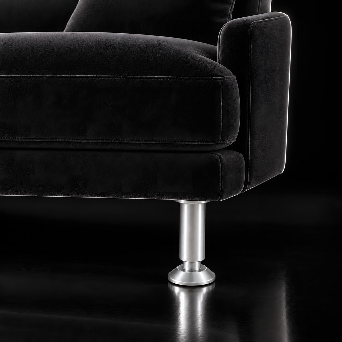Metal leg F161 — Metal leg F161 · on a sofa, black studio