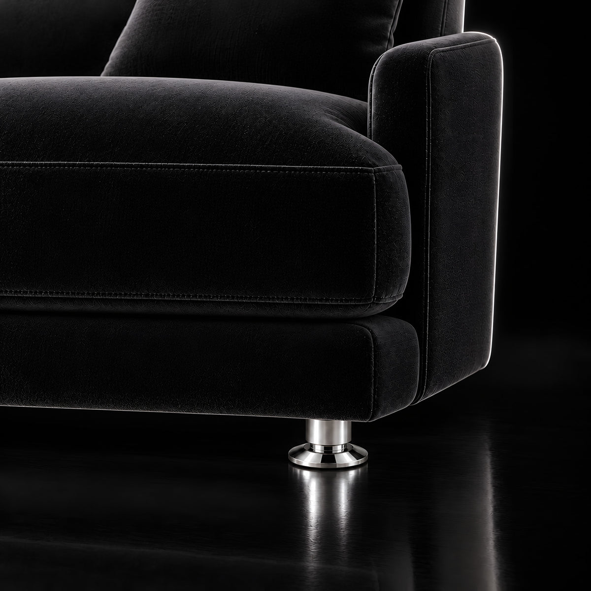 Metal leg F206 — Metal leg F206 · on a sofa, black studio
