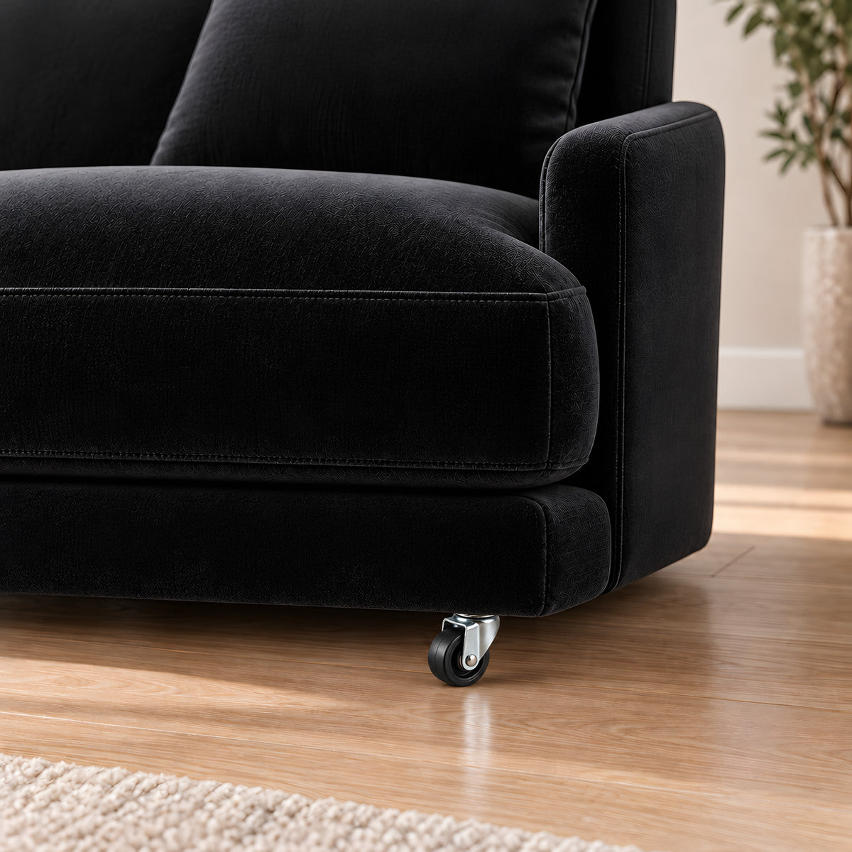 Caster K 136 38 × 14 mm — Caster K 136 38 × 14 mm · on a sofa, living room
