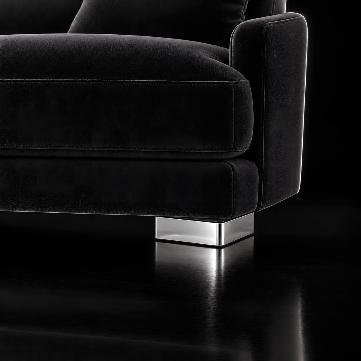Plastic leg K01 square corner — Plastic leg K01 square corner · on a sofa, black studio