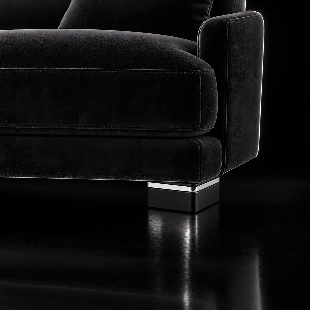 Plastic leg K05 square corner RIP silver — Plastic leg K05 square corner RIP silver · on a sofa, black studio