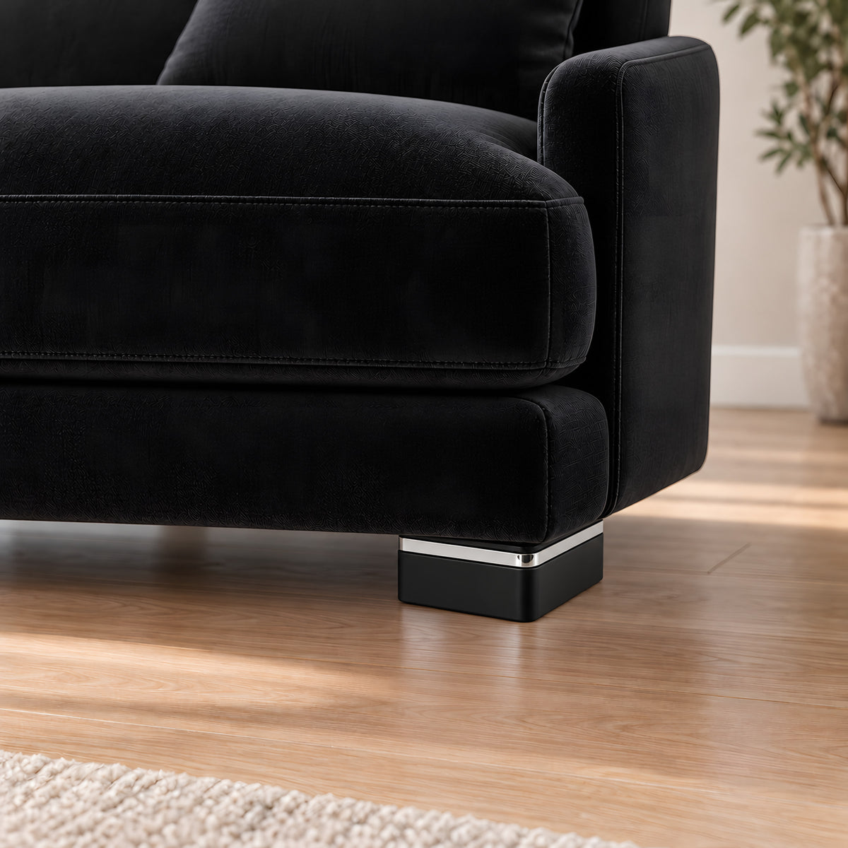 Plastic leg K05 square corner RIP silver — Plastic leg K05 square corner RIP silver · on a sofa, living room