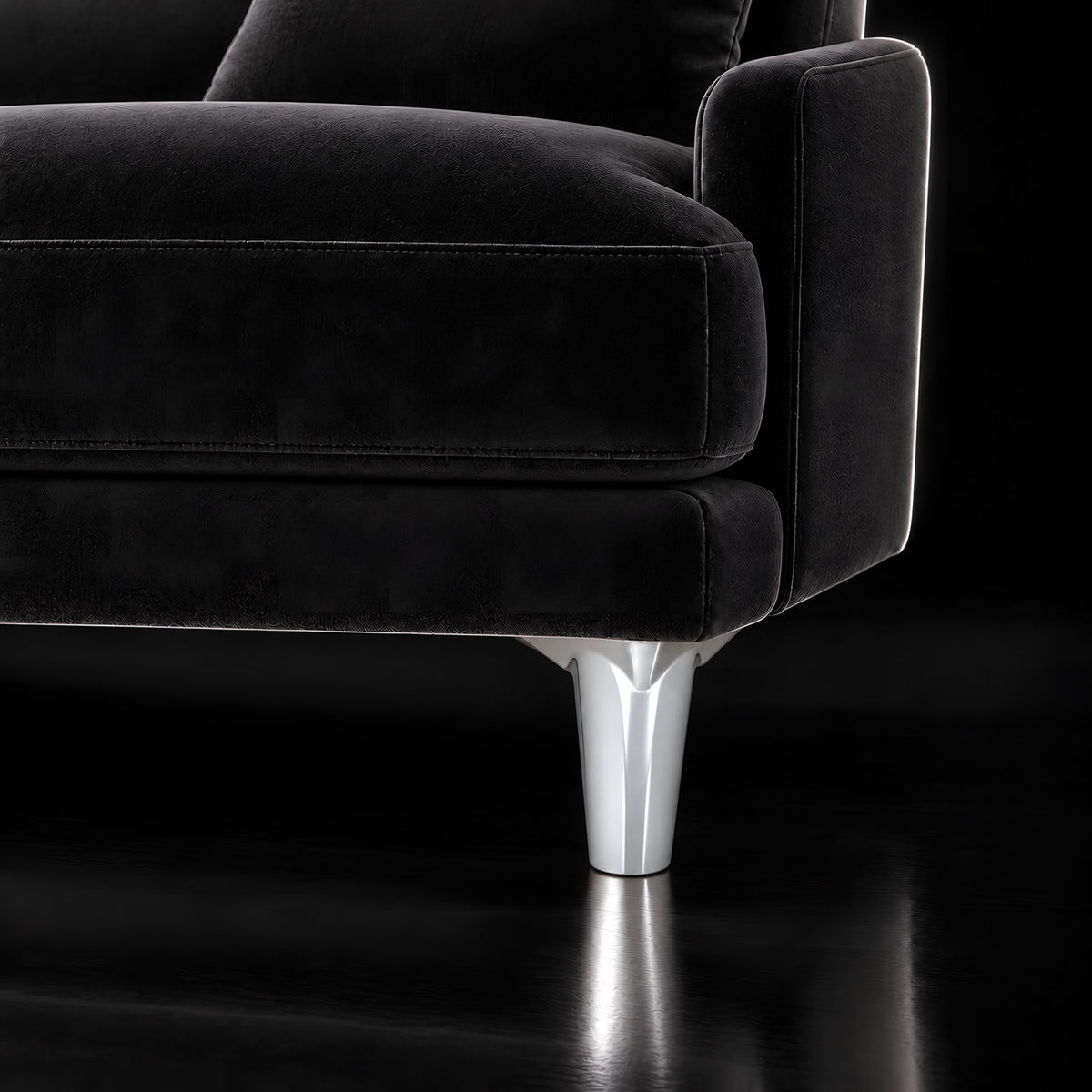 Plastic leg K09 silver — Plastic leg K09 silver · on a sofa, black studio