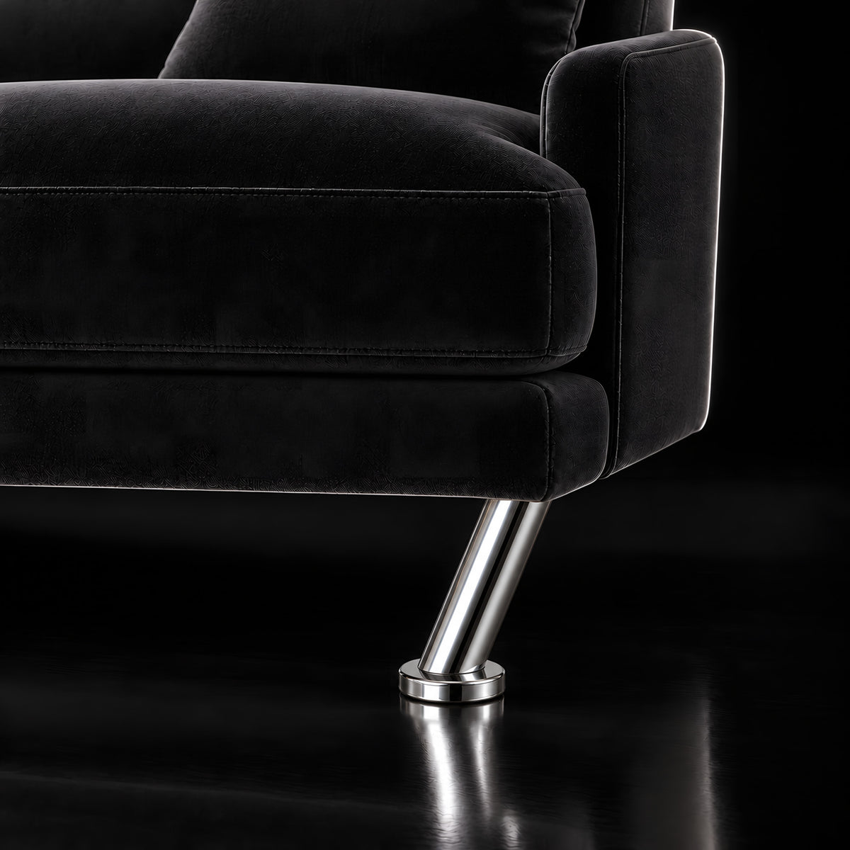 Metal leg S106 12 cm — Metal leg S106 12 cm · on a sofa, black studio