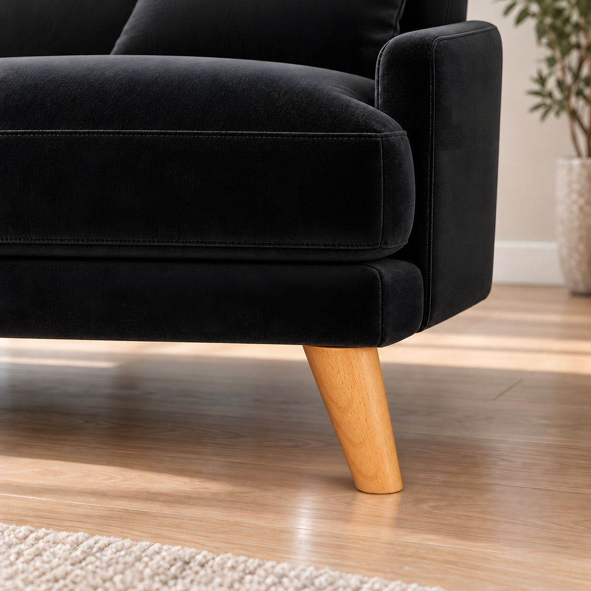Wooden leg 111 — Wooden leg 111 · on a sofa, living room
