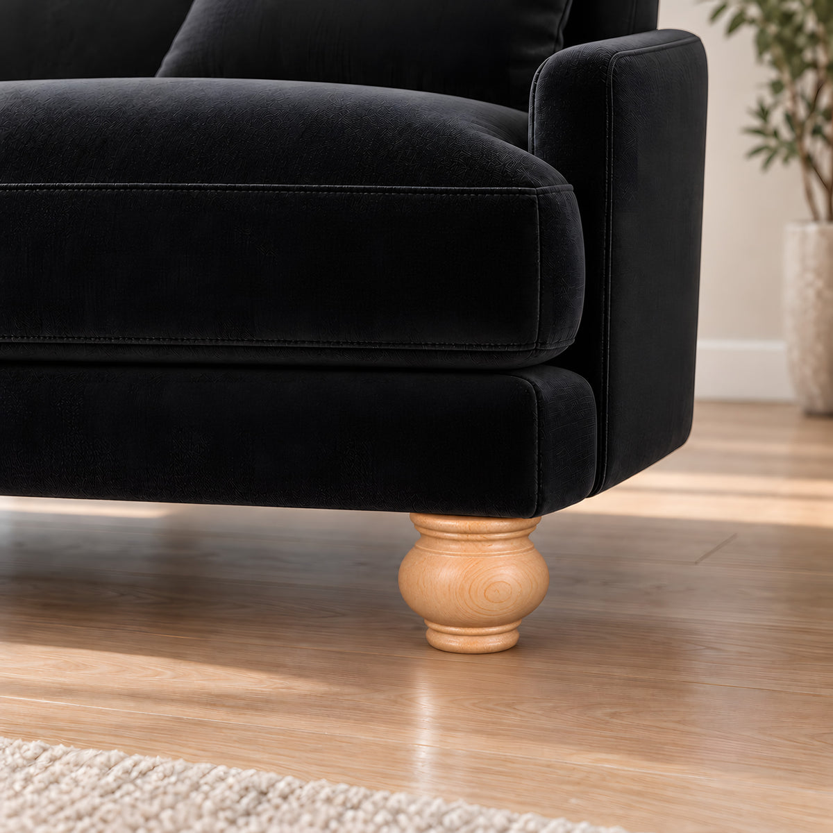 Wooden leg 174 — Wooden leg 174 · on a sofa, living room