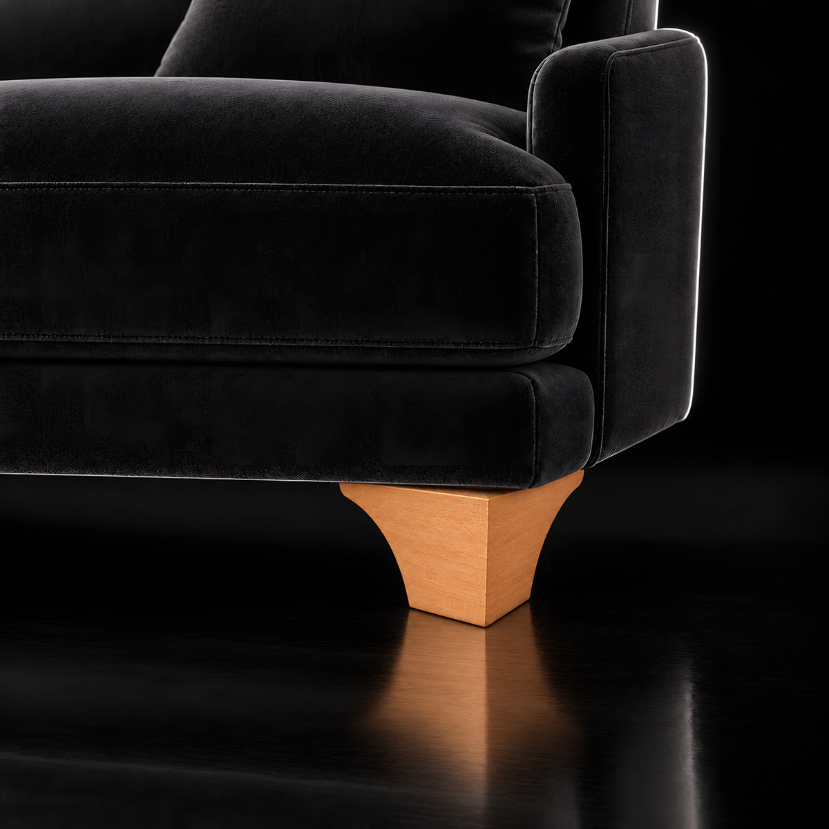 Wooden leg 203 B — Wooden leg 203 B · on a sofa, black studio