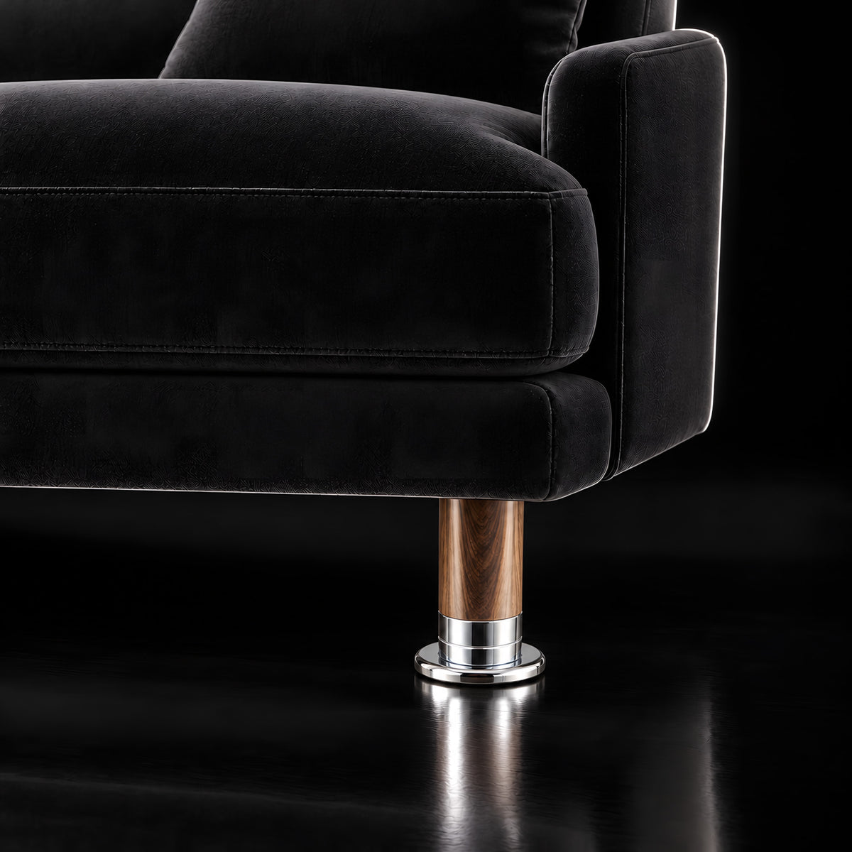 Metal leg S 15 10 cm — Metal leg S 15 10 cm · on a sofa, black studio