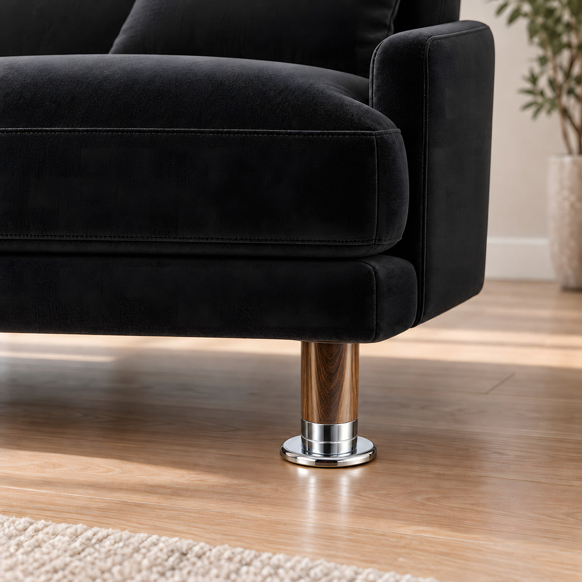 Metal leg S 15 10 cm — Metal leg S 15 10 cm · on a sofa, living room