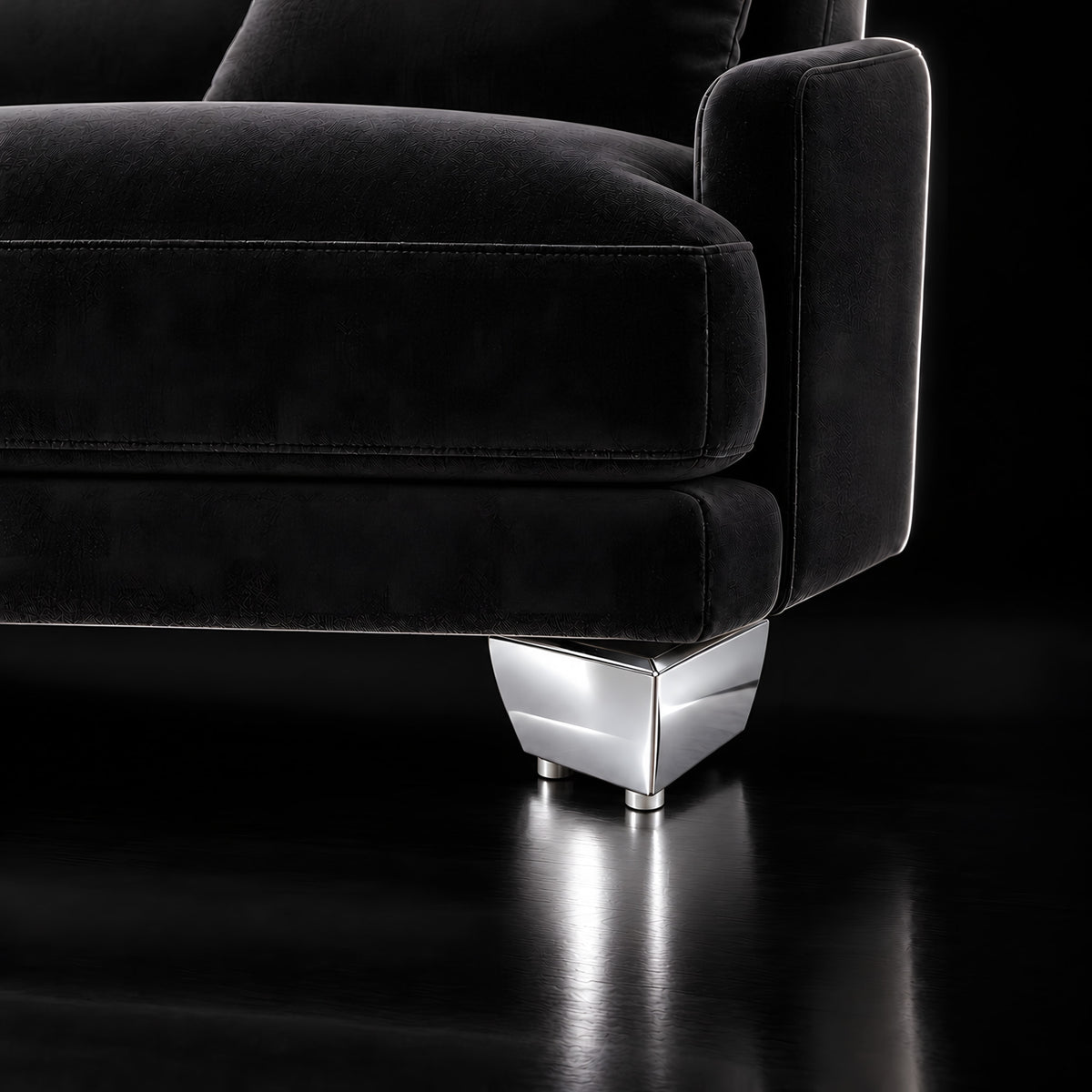 Metal leg S 17 3.5 × 11 cm — Metal leg S 17 3.5 × 11 cm · on a sofa, black studio