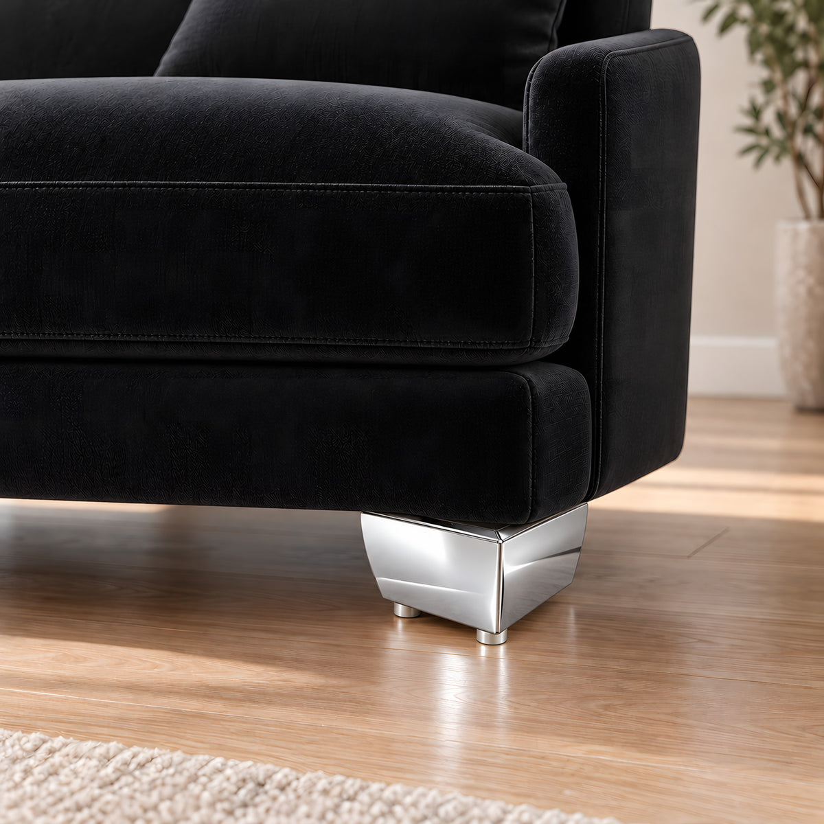 Metal leg S 17 3.5 × 11 cm — Metal leg S 17 3.5 × 11 cm · on a sofa, living room