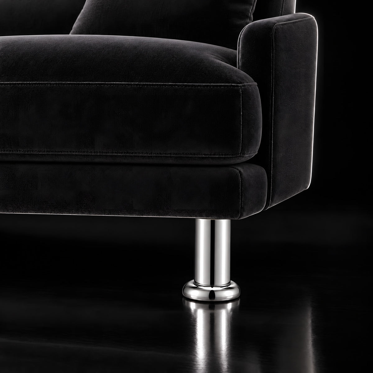 Metal leg S 21 10 cm — Metal leg S 21 10 cm · on a sofa, black studio